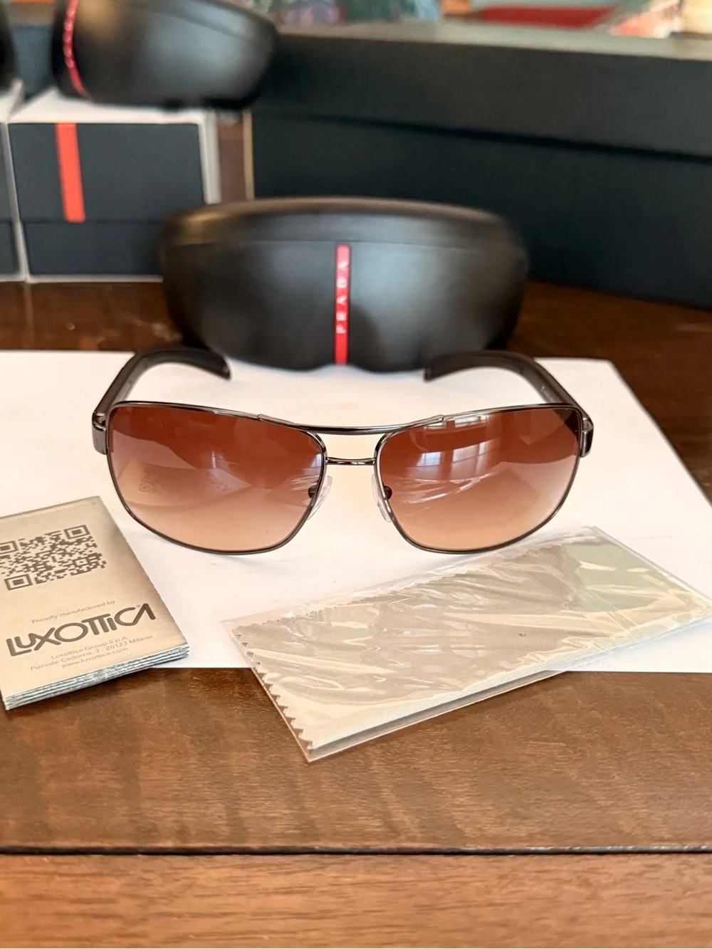 Prada Linea Rossa brown SPS 54I 5AV-6S1 Sunglasses NIB Italy Authentic Luxottica